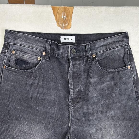 Pistola Jeans Womens 29 Black Distressed High Rise Straight Leg Button Fly Denim - Picture 11 of 14